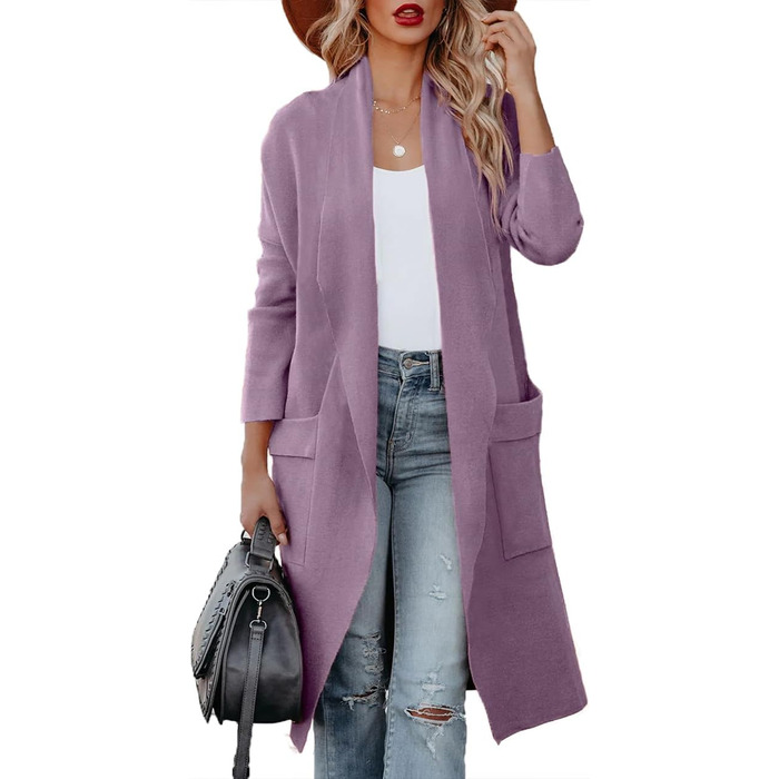 Жіночий кардиган з відкритим спереду, довгим рукавом та декоративними елементами, однотонний, фіолетовий (S)