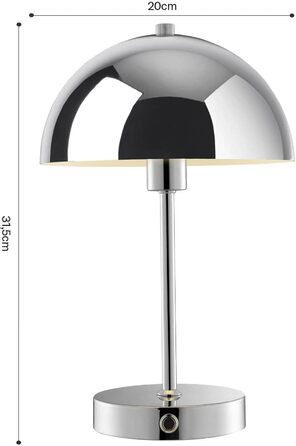 Mokebo® LED настільна лампа бездротова, акумуляторна, з регулюванням яскравості та USB-C, 'The Lighthouse', вінтажна лампа-горщик, грибний світильник та настільна лампа кольору тауп, метал, з батареєю, тепле біле світло, сріблястий колір