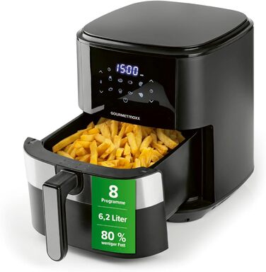 Фритюрниця повітряна GOURMETmaxx XL 6.2 л з цифровим дисплеєм та таймером | 8 програм, 1500 Вт | Без запаху, низький вміст жиру, економія енергії