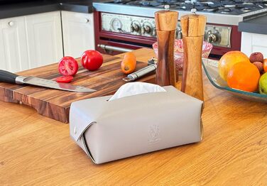 Genuine Leather Cosmetic Tissue Box, Handcrafted, Made in Italy, Perfect for Living Room, Bathroom, Kitchens, and Office/Practice (Gray)