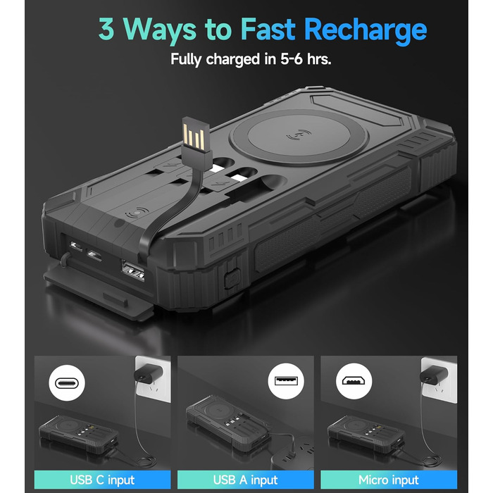 Портативний зарядний акумулятор Solar Powerbank 56800mAh з сонячною панеллю, 30W PD, 3.0A USB-C, 3 порти (2 USB та 1 Type-C), бездротовий заряд 15W, LED-індикатор, ліхтарик, чорний