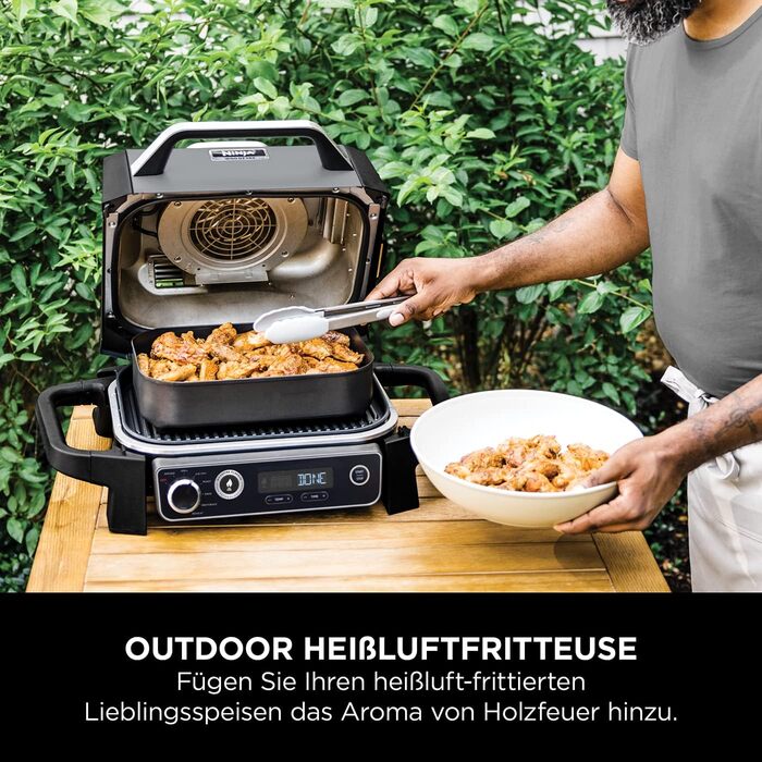 Ninja Woodfire Electric Grill with Smoker & Air Fryer - 7-in-1 Outdoor BBQ Grill - Weatherproof, Non-Stick, Portable - Grey/Black OG701EU