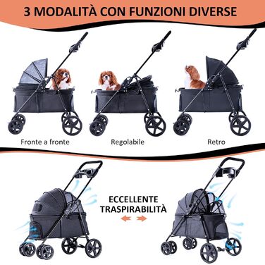 Візок для собак, складаний, переноска для тварин до 15 кг, чорний. Візок для котів та собак, переноска для тварин, бугі для собак