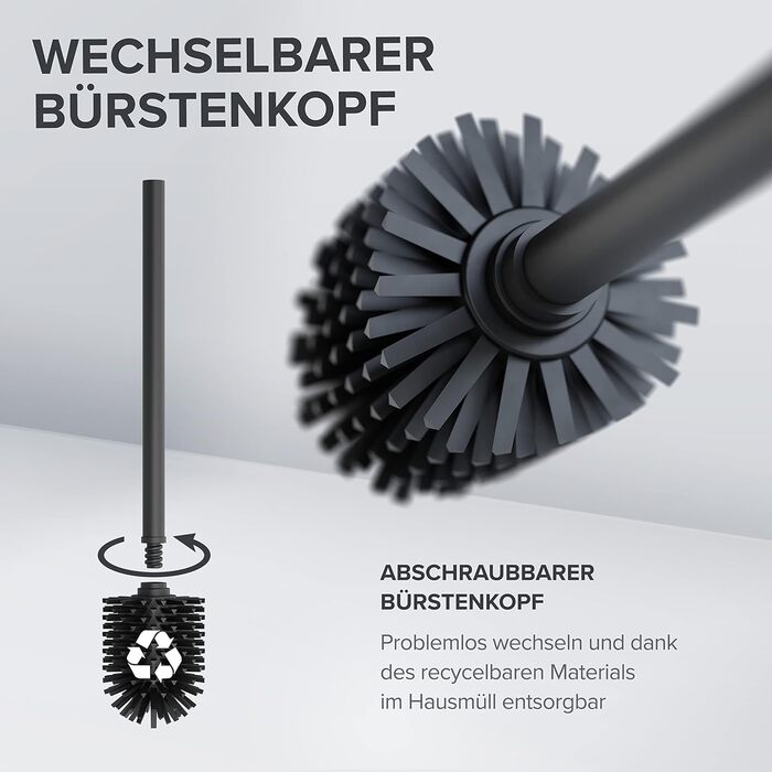 Набір для чищення унітазу Skrova | Силіконова щітка для унітазу | Стійка | Чорний матовий | Змінний насадка | Сучасний дизайн