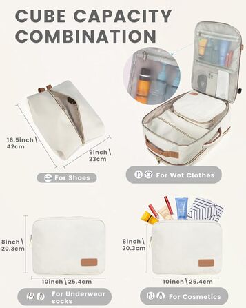 LOVEVOOK Рюкзак для ручної поклажі, 40L, для подорожей, ділових поїздок, валіза-рюкзак, водонепроникний, для ноутбука 17 дюймів, рюкзак для подорожей, кемпінгу, вихідних Beige+braun-30l