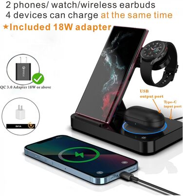 Бездротова зарядна станція 3-в-1 Samsung: для Galaxy S26 Ultra, S25/S24/S23/S22, Note 20, Z Fold 7/6, Galaxy Watch 8/7/6/5 та Buds - Чорна