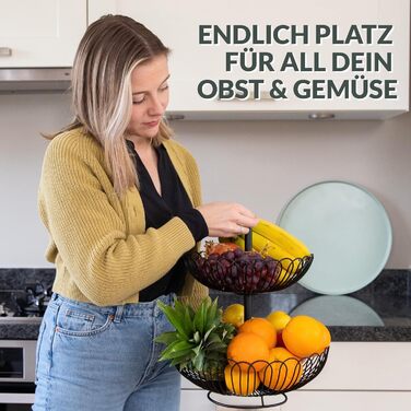 Стійка для фруктів Chefarone® – XL, 33 см, 3 яруси, чорна – стильний фруктовий кошик з мисками, декор для кухні