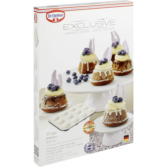 Dr. Oetker 12-Cup Muffin Tin Ø 5 cm EXCLUSIVE, Muffin tin made of steel sheet, baking sheet with ceramic-reinforced non-stick coating (Color: Gray-Brown/Crème), Quantity: 1 piece