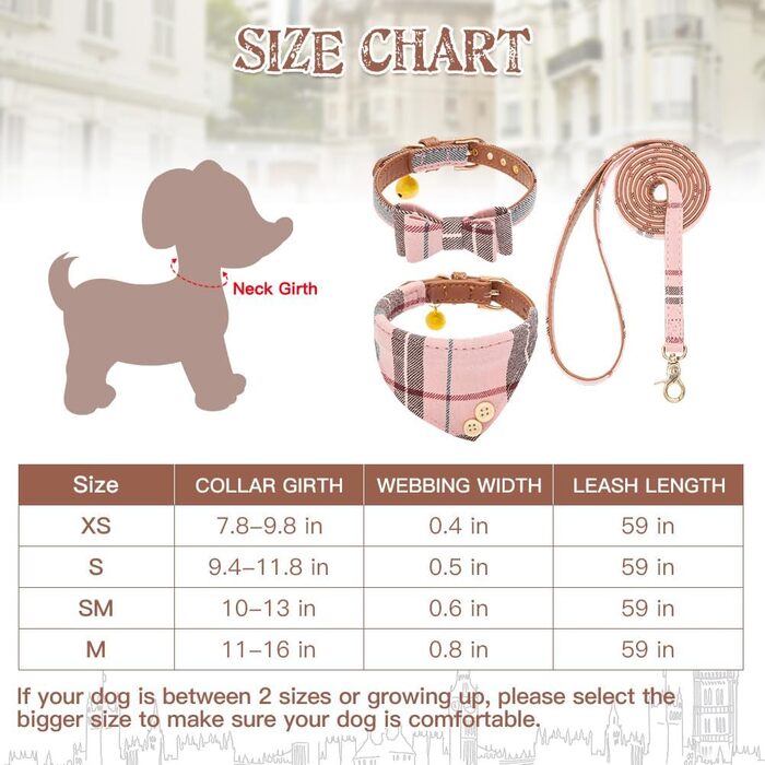 Набір аксесуарів для собак EXPAWLORER: ошийник, повідок та бандана в клітинку. Регульовані, з дзвіночком. Підходить для цуценят та котів, розмір S-M, рожевий.