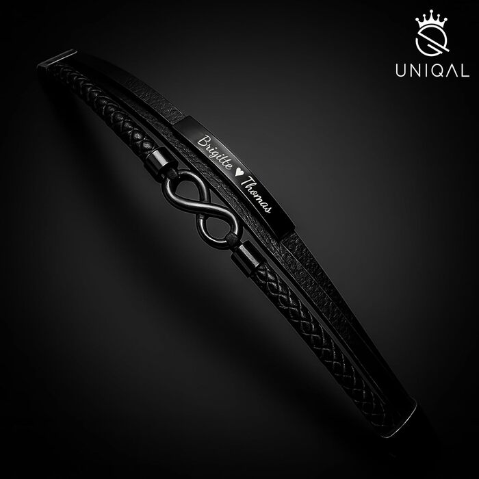 Стильний шкіряний браслет UNIQAL з гравіюванням 'SHAPE' для чоловіків та жінок | Зручна магнітна застібка | Ручна робота, Німеччина | Чорний (19 см)