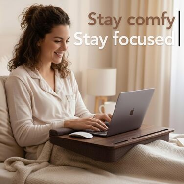 Стіл для ноутбука Vigo Wood - підставка для ноутбука до 17,3 дюймів - м'яке підлогове планшет для комфортної роботи в ліжку або на дивані - екологічний піднос для колін для дому (Cambridge & Braun) (Nussbaum & Braun)