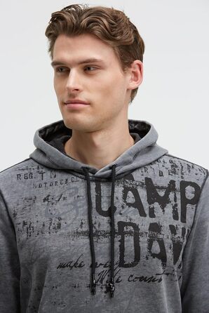 Чоловічий легкий худі Camp David з ефектом вигорання та малюнком, колір чорний, розмір XL