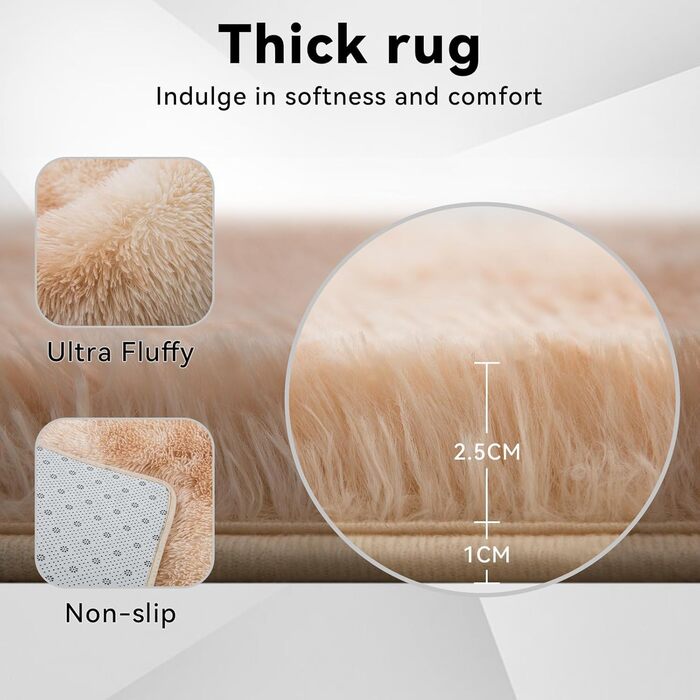М'який килим QUINZI 160x230 см, високий ворс, сучасний, пухнастий, для спальні, вітальні, дитячої кімнати, з антиковзаючим покриттям (Хакі)