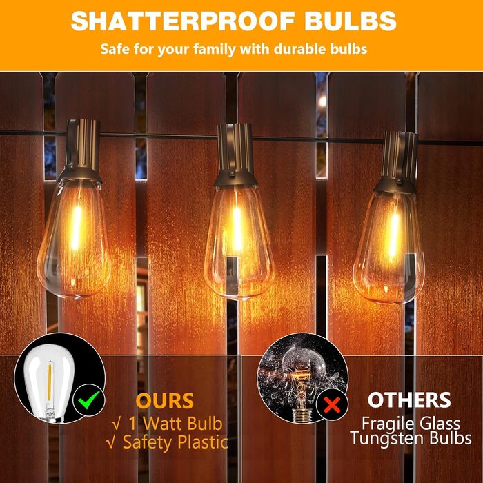 Льорочка з 50+2 LED-лампочками, 30 метрів, IP45, тепле світло, для саду, тераси, святкування, з пультом керування