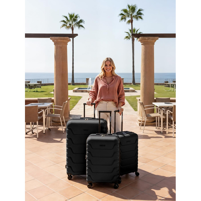 Набір валіз Smartbox Hartschalen 3-х частинний | Розширюваний, з TSA-замком, з поліпропілену | Чорний (Edition 01)