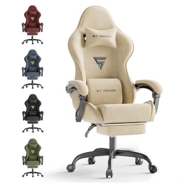 Геймерське крісло Ferghana Ergonomischer з підголівником та підтримкою спини - Преміум PC крісло для офісу та геймінгу, тканина, біле