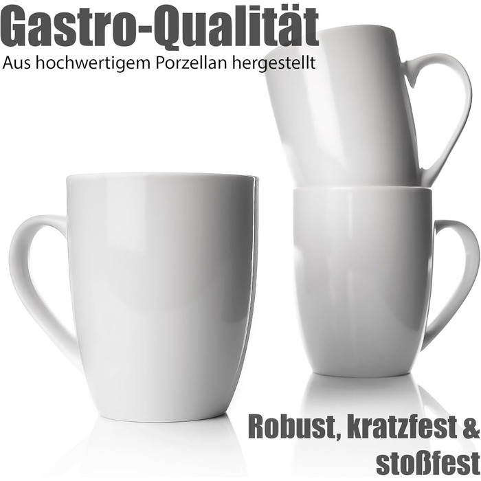 Набір кавових чашок BigDean 6 шт. 300 мл з якісного фарфору, білі, з ручкою, для розмальовування, стійкі до подряпин та ударів, придатні для миття в посудомийній машині