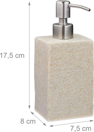 Дозатор для мила Relaxdays, 200 мл, наповнюваний, для ванної, туалету, кухні, з нержавіючої сталі, полірезин, бежевий