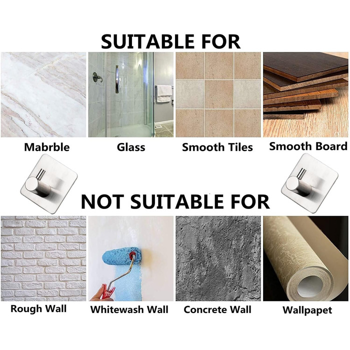 Набір гачків для рушників 6 шт. самоклеючі, з нержавіючої сталі, без свердління, для ванної, туалету, кухні, офісу (сріблясті)