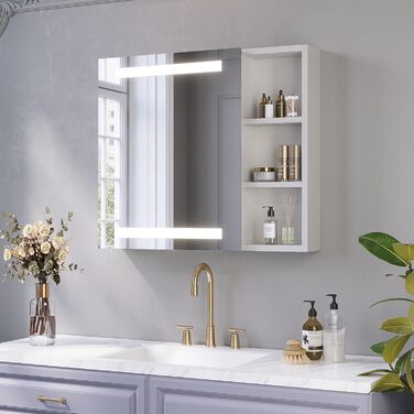 Дзеркальна шафка для ванної кімнати AQUABATOS з розеткою, підсвічуванням LED, 50x70 см. Шафка для ванної кімнати з дзеркалом, інфрачервоний сенсор, регулювання яскравості, протизапітніння, холодний білий колір світла (Тип 07L)