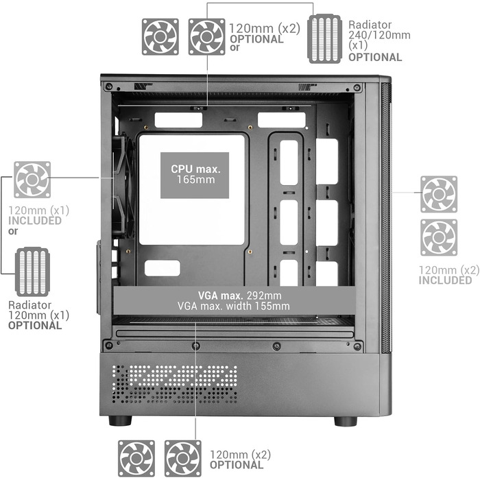 Ігровий корпус Mars Gaming MC-3TCORE MicroATX, панорамне скло, підтримка рідкого охолодження, білий (MC-ONYX)