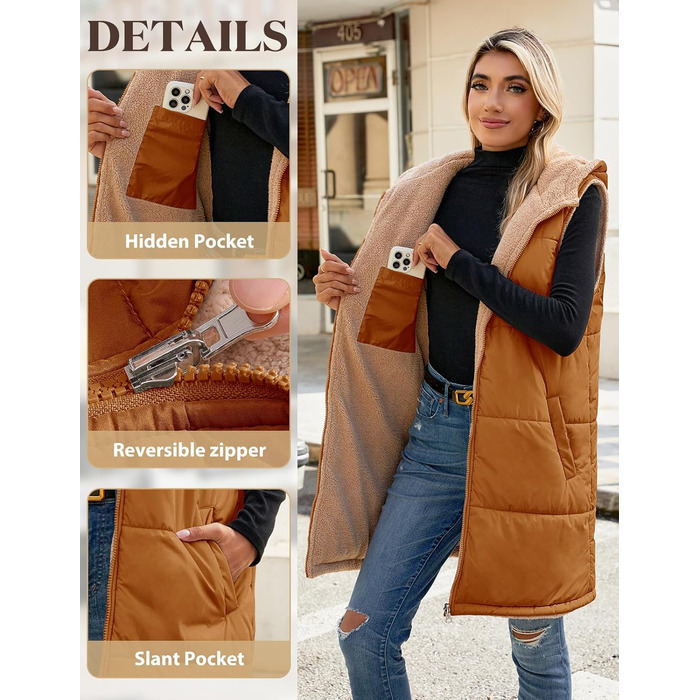 Жіноча тепла в'язана куртка з капюшоном Tuopuda, флісова підкладка, зимова куртка з капюшоном, тепла зимова куртка, повсякденна куртка з капюшоном, термо комір, блискавка, осінь/зима (світло-коричнева, S)