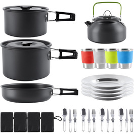 Набір кухонного посуду для кемпінгу на 4 особи з алюмінію: каструлі, сковорідки, посуд для відпочинку на природі
