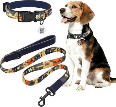 Набір повідка та нашийника для собак, регульований, чорний, S (28–43 см, 1.5 м)