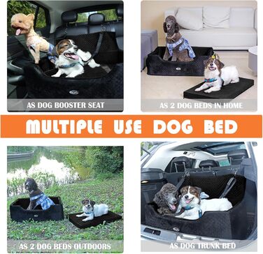 Підвищення для собак PALAMIL: для великих/середніх або 2 маленьких собак, водонепроникний автокрісло для собак з товстим матрацом та кишенями для зберігання (Чорний). Підвищення для великих собак.