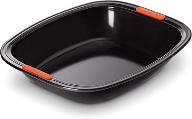 Le Creuset Non-Stick Roasting and Baking Dish, 33 x 29 cm, Sourdough Safe, Made of Carbon Steel, Anthracite/Orange, 94100539000000 33 cm Roasting and Baking Dish