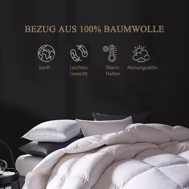 Літня ковдра DWR 220x240 см, легка пухова та пір’яна ковдра з 100% бавовни, дихаюча, стьобана, сертифікат Öko-Tex, біла, King Size
