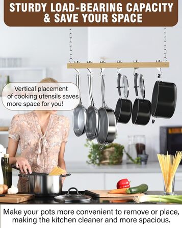 Chef Standard Wooden Pot Rack, Single Bar