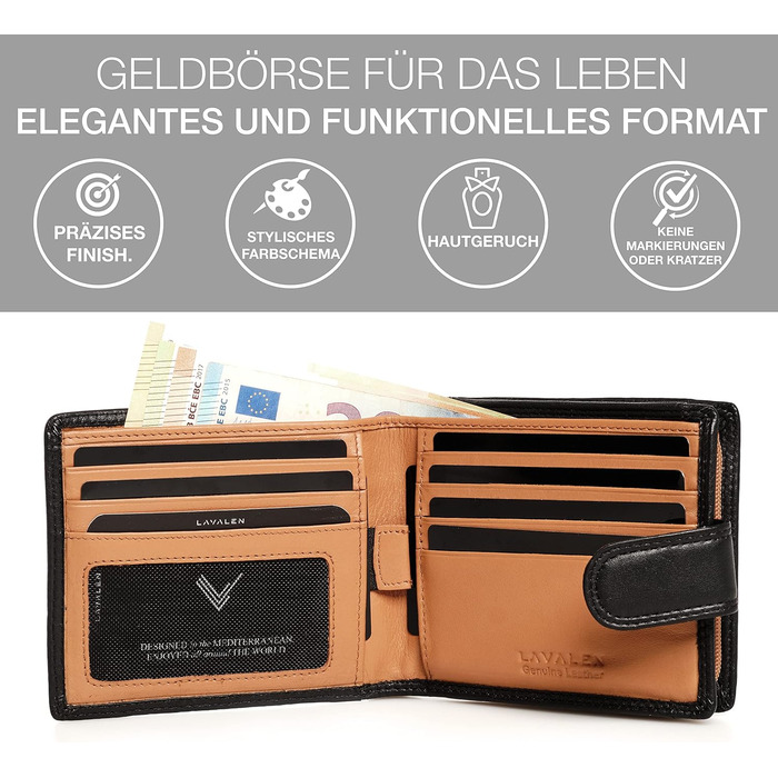 Lavalen® Wallet for Men Leather - Large Portemonnaie (Wallet) - Handmade Wallet - Wallet with Coin Pocket - Gifts for Men