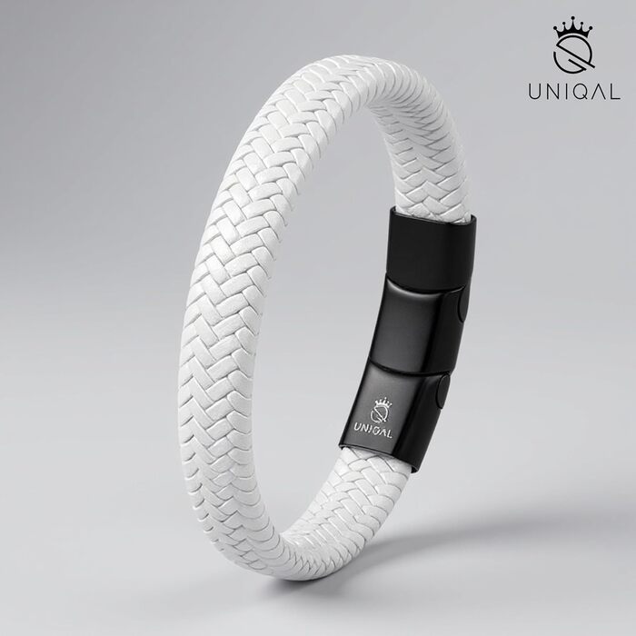 Чоловічий шкіряний браслет UNIQAL 'BRAID' з плетінням, чорний, 19 см + Подарункова коробка