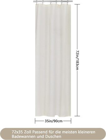 Шторка для душу Waffel з тканини поліестер, 183x183 см (зелена), з 12 кільцями, вологостійка, для ванни та душу