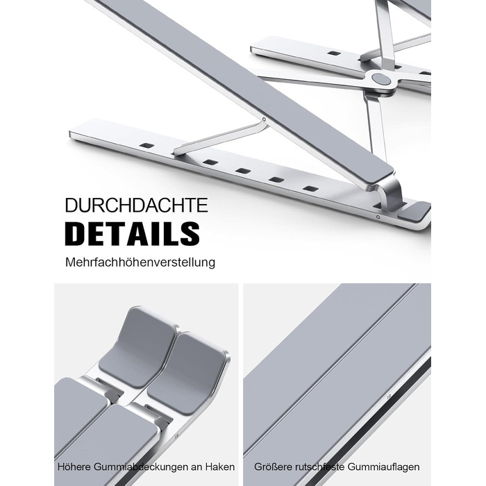Підставка для ноутбука Babacom, 5-рівнева, алюміній, регульована висота, вентиляція, сумісна з MacBook Pro Air та іншими ноутбуками 10-15.6”