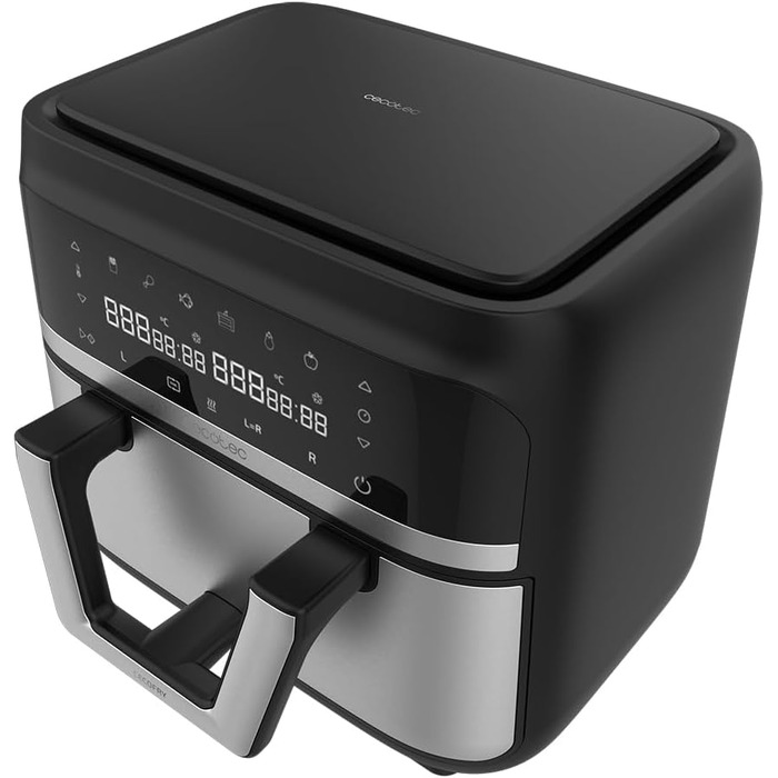 Cecotec Oil-Free Hot Air Fryer, 9L Cecofry Dual 9000 Air Fryer. 2850W, Digital and compact, Dual Temperature, PerfectCook Technology, possibility to split the bowl into 2 x 4.5L, 6 Modes Stainless Steel 1 Basket 9 Liters + Divider