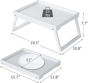 Набір з 2 столів для сніданку в ліжку з бамбука: піднос для їжі, ноутбука, сервірування (білий)