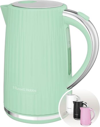 Russell Hobbs Kettle [1.7L 2400W] Eden White, Stainless Steel Accents (removable scale filter, lid opening with a push of a button, water level indicator, illuminated switch, BPA free) Teakettle 27360-70 (Pistachio)