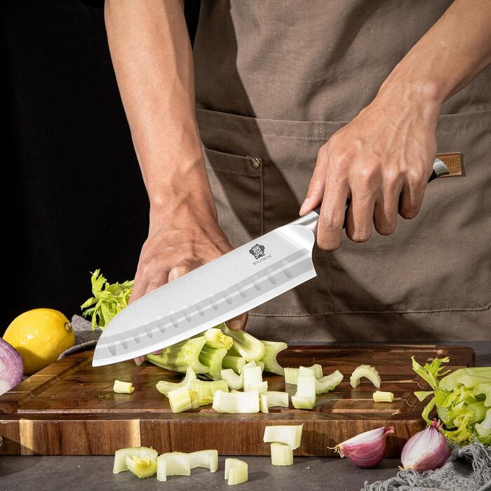 Ніж Santoku WILDMOK 18 см, японський кухонний ніж з нержавіючої сталі з ручкою з пакавуду – професійний ніж для кухні