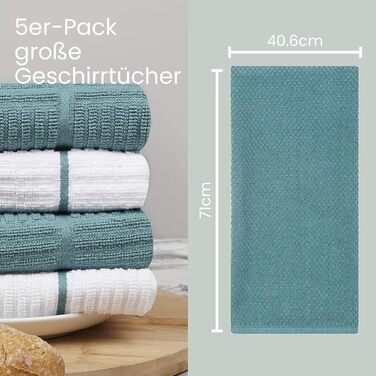 Sticky Toffee Dishcloths made from 100% cotton, terry cloth, 5 pieces, 40.6 x 71 cm, blue / aqua, soft, absorbent, for restaurant, bar, glassware, kitchen towels