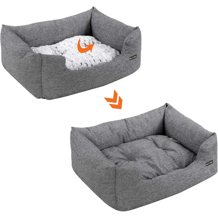 Feandrea Luxus Dog Bed, XL, Dog Cushion, made of Oxford fabric, with a non-slip bottom, 100 x 70 cm PGW28H (L 60 x W 50 x H 20 cm, Grey)