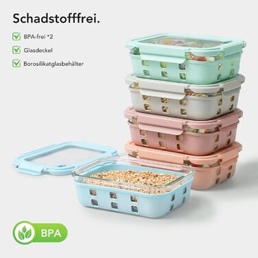Скляні контейнери для зберігання їжі з кришками набір (meal prep) - герметичні, для мікрохвильовки, духовки, морозилки та посудомийної машини, для сім'ї, офісу, кухні, кольорові