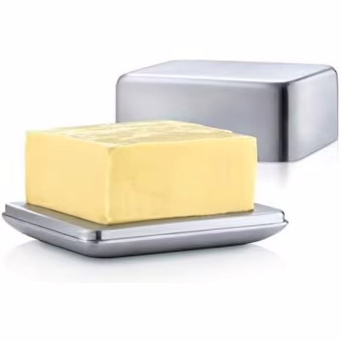 blomus - BASIC Butterdish - Stainless steel matte, size M: Elegant storage for fresh butter ((H 6 cm, W 12 cm, L 10 cm, 63638)