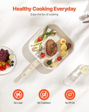 Каструля VEVOR з кришкою з термостійкого скла, антипригарна, індукційна, для кухні кемпера, приготування соусів та смаження (біла, зі знімною ручкою)