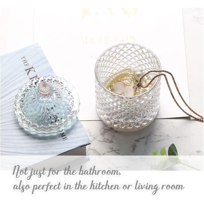 Контейнер для ватних паличок та дисків 2 шт. Прозорий скляний органайзер для ванної кімнати, туалетного столика. Підходить для ватних паличок, дисків, солі для ванни.