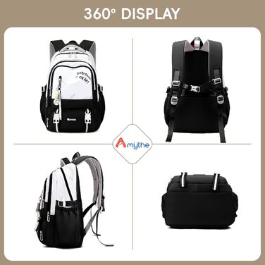 Шкільний рюкзак для підлітка, 36L, для дівчаток 3-9 клас, великий стильний рюкзак для ноутбука 16 дюймів, чорний, підходить для візка