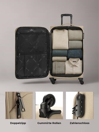 Набір валізак Smartbox (3 шт.) для жінок та чоловіків | Легкі та міцні валізи-ролери, якісний softcase, 4 колеса та кодовий замок | Розширювані | Бежевий колір