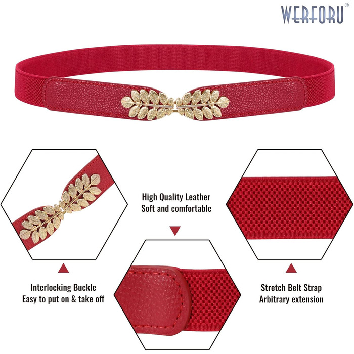 Жіночий еластичний пояс WERFORU Vintage Широкий пояс для суконь та одягу. Кольори: чорний, білий, коричневий, бежевий. Розмір: 67-79 см