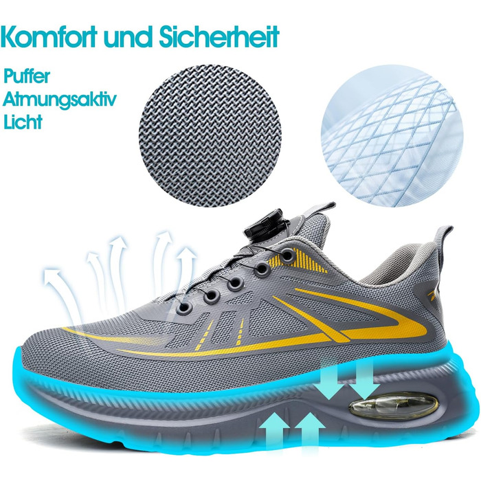 Черевики безпеки для чоловіків та жінок, робочі черевики, професійне взуття, черевики зі сталевим підноском, легкі робочі черевики, сірі, розмір 37-46 EU